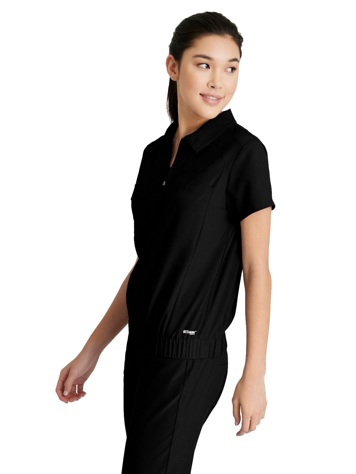 Women's 2 Pocket Zip Neck Banded Waist Perseverance Scrub Top - GSST215 - Black