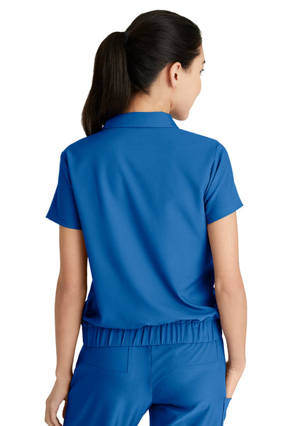 Women's 2 Pocket Zip Neck Banded Waist Perseverance Scrub Top - GSST215 - New Royal