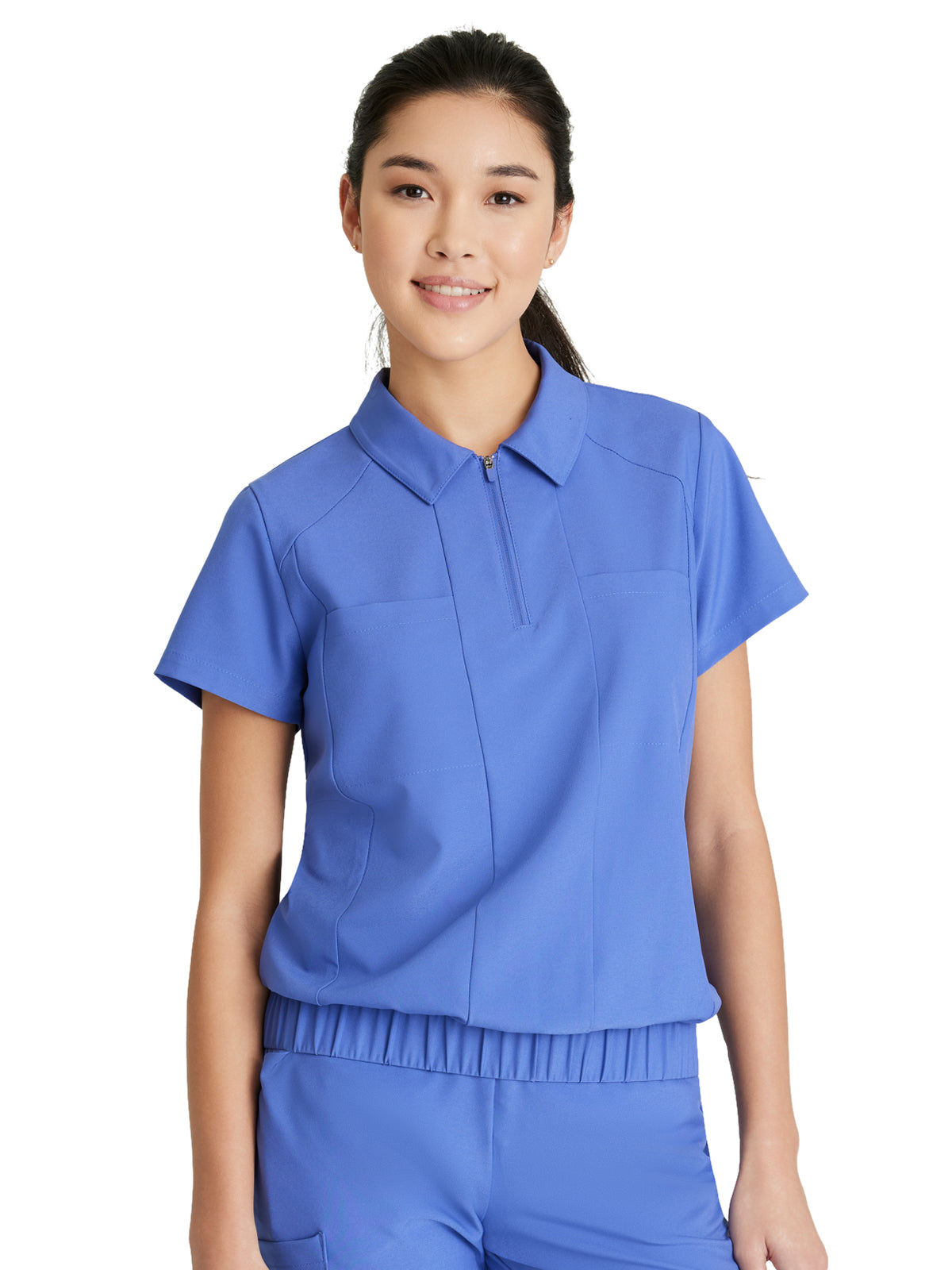 Women's 2 Pocket Zip Neck Banded Waist Perseverance Scrub Top - GSST215 - Vivid Lapis