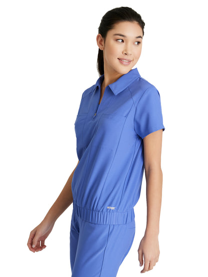 Women's 2 Pocket Zip Neck Banded Waist Perseverance Scrub Top - GSST215 - Vivid Lapis