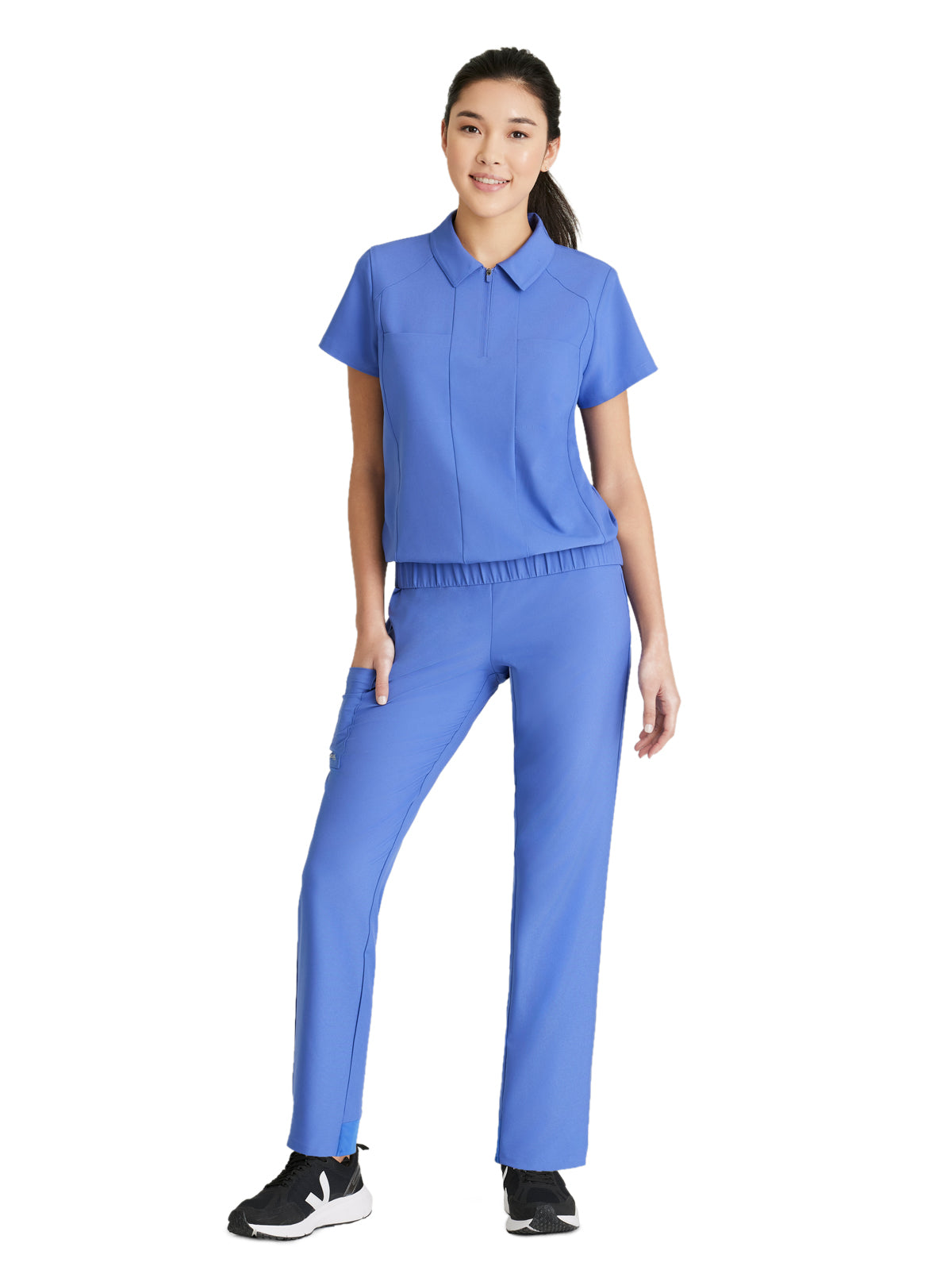 Women's 2 Pocket Zip Neck Banded Waist Perseverance Scrub Top - GSST215 - Vivid Lapis