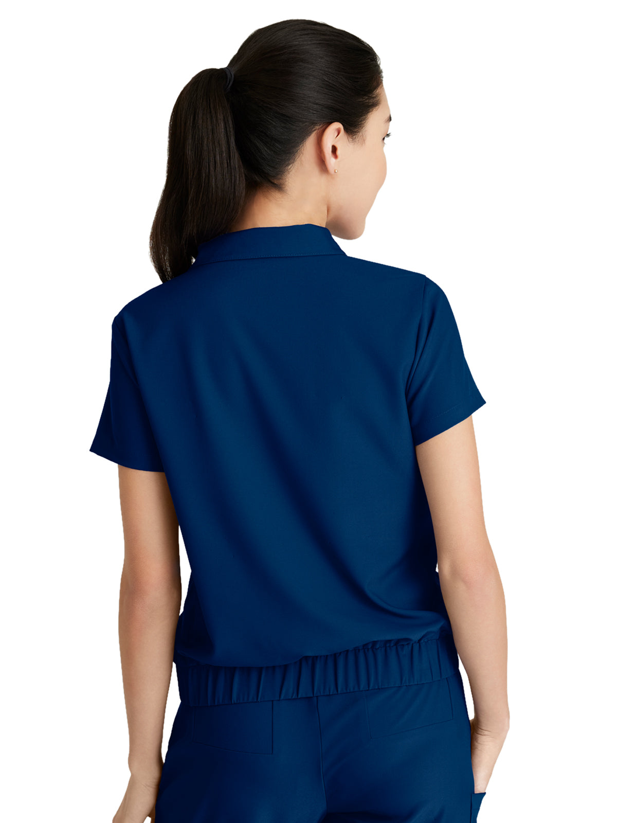 Women's 2 Pocket Zip Neck Banded Waist Perseverance Scrub Top - GSST215 - Indigo