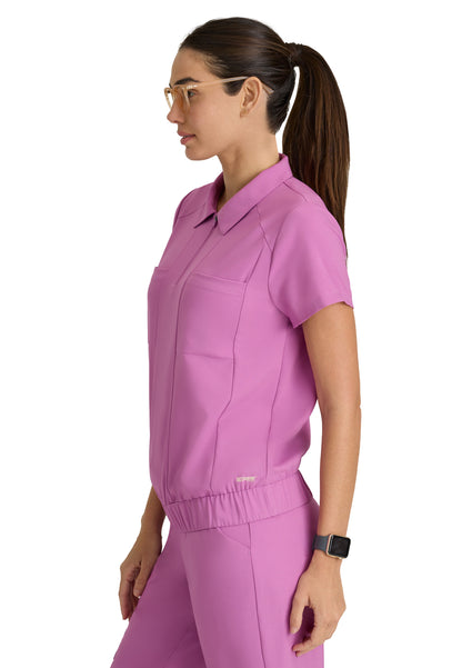 Women's 2 Pocket Zip Neck Banded Waist Perseverance Scrub Top - GSST215 - Twilight Mauve