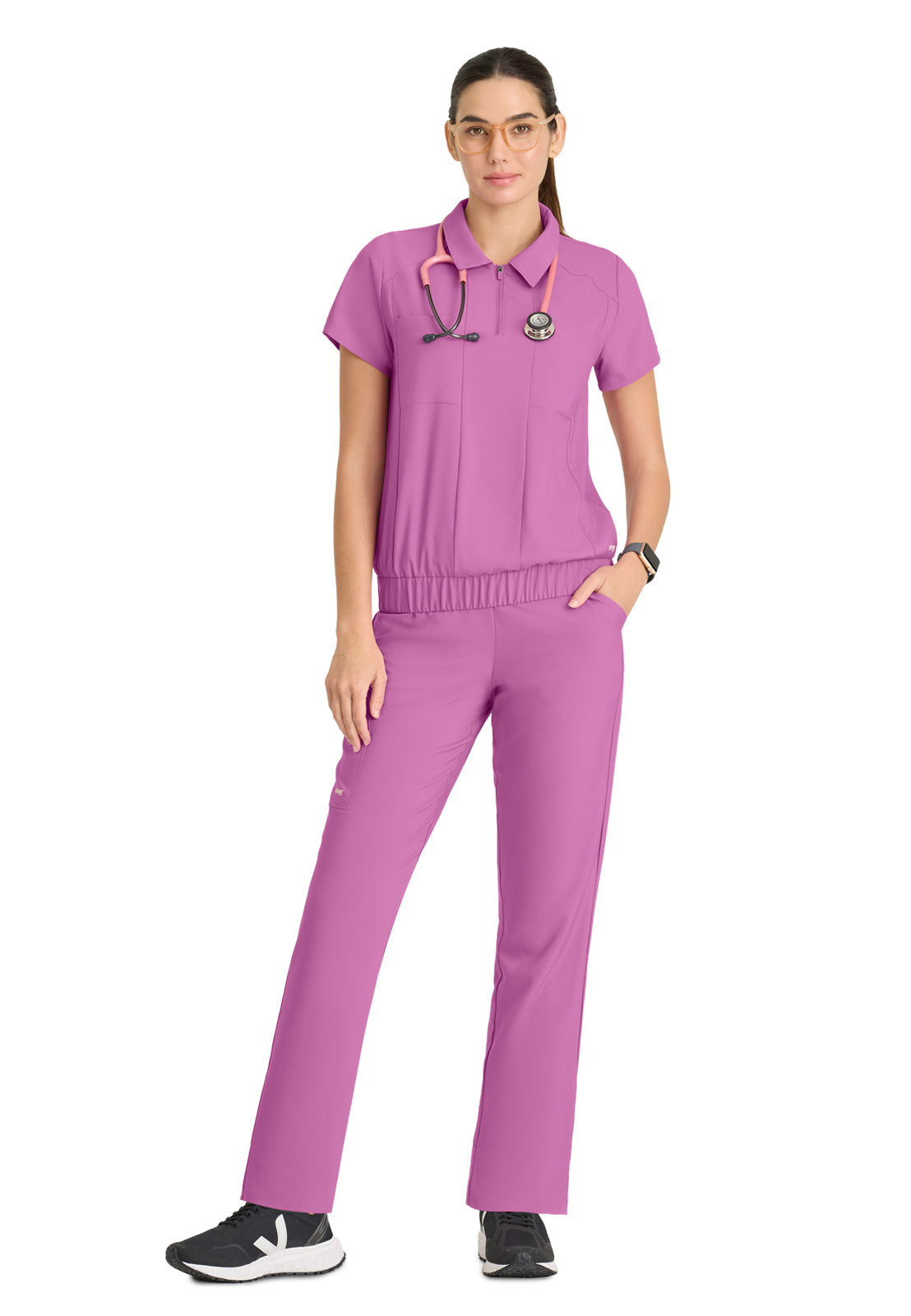 Women's 2 Pocket Zip Neck Banded Waist Perseverance Scrub Top - GSST215 - Twilight Mauve