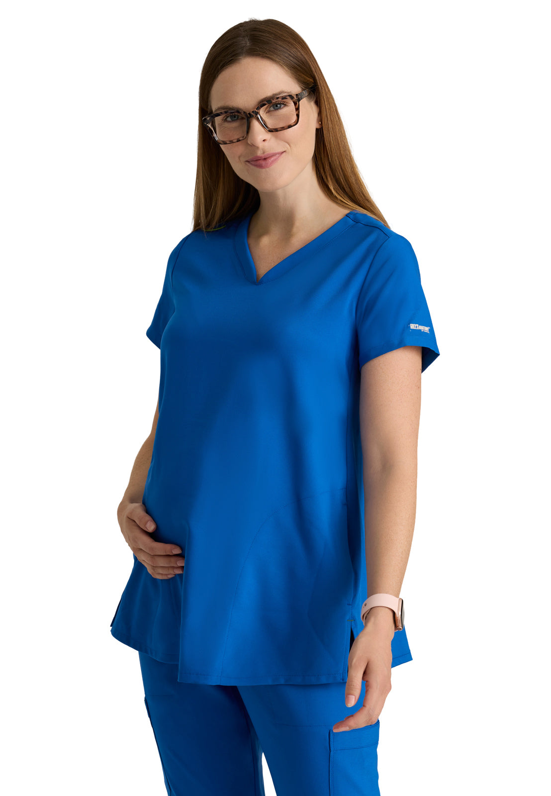 Women's  Two Pocket V-Neck Promise Maternity Top - GSST262 - New Royal