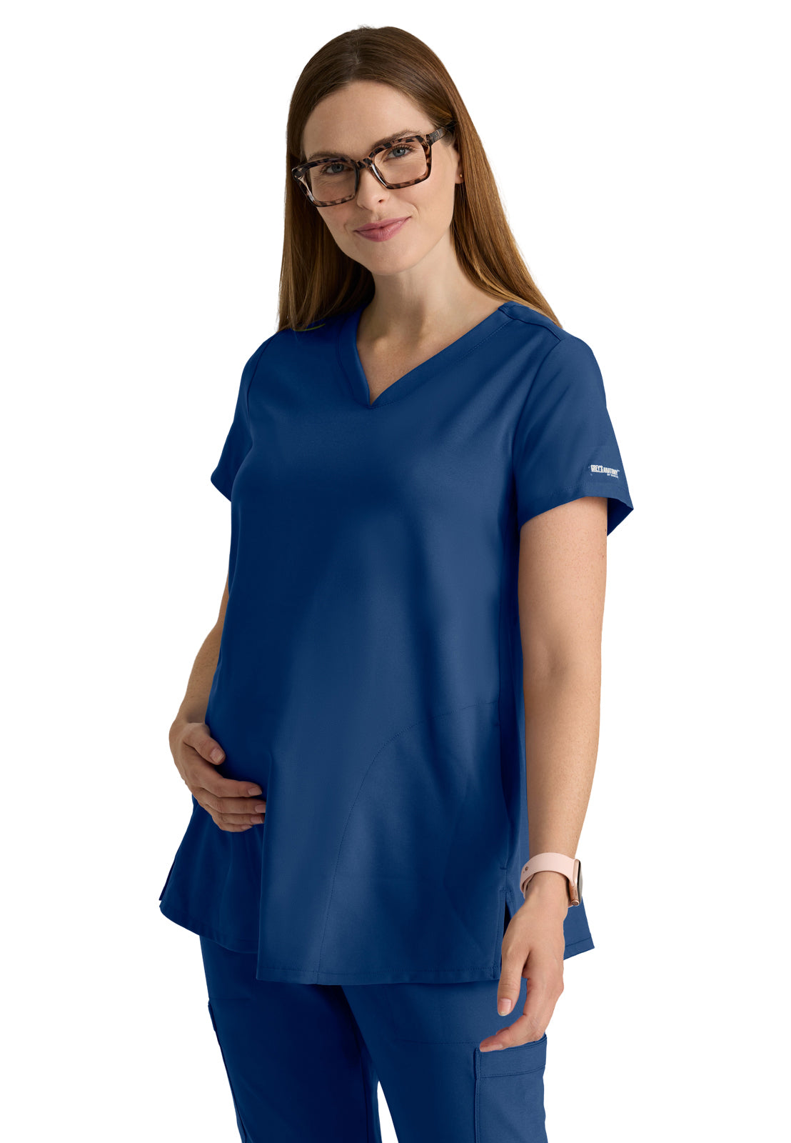 Women's  Two Pocket V-Neck Promise Maternity Top - GSST262 - Indigo (Navy)