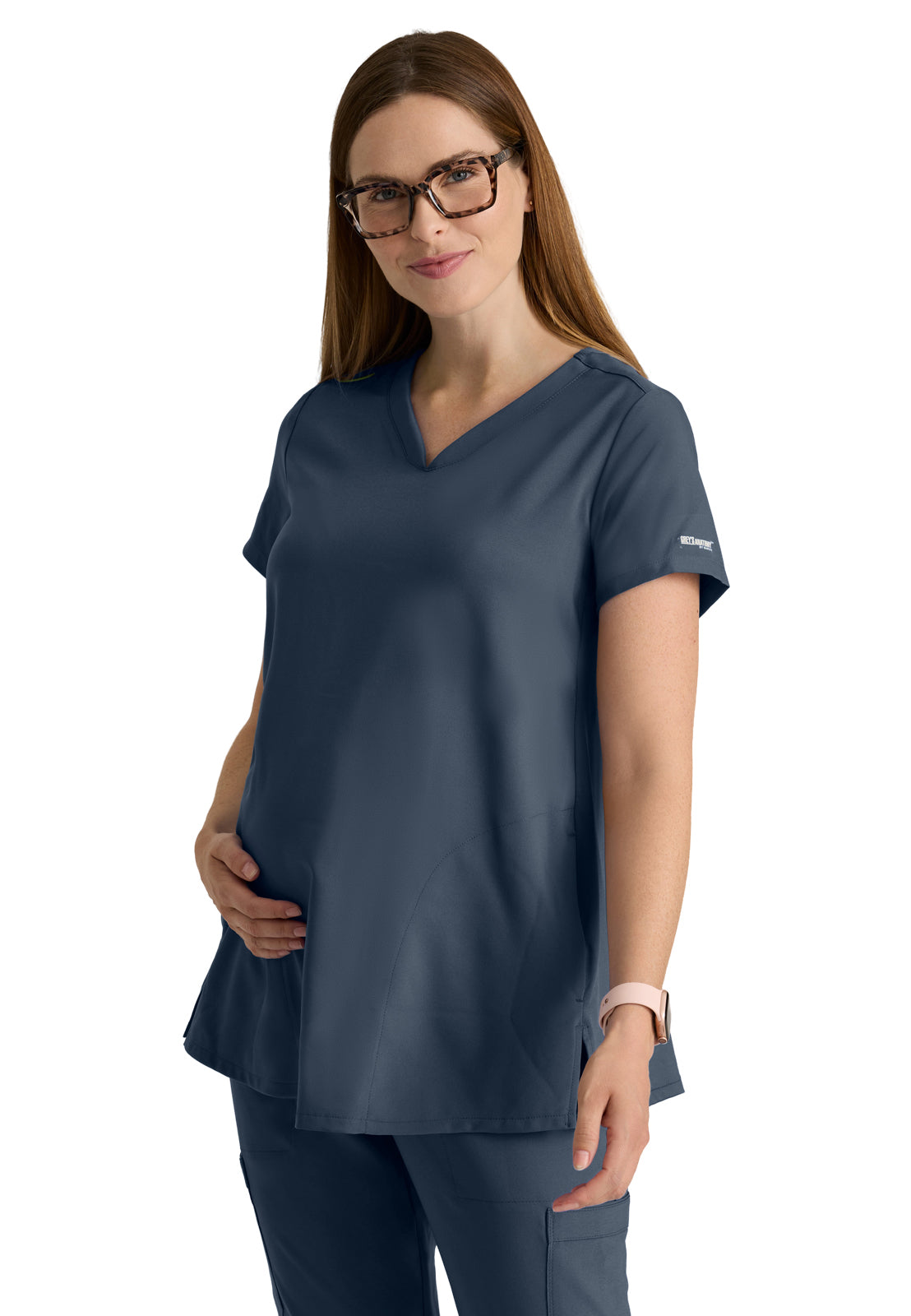 Women's  Two Pocket V-Neck Promise Maternity Top - GSST262 - Steel