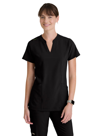 Women's Two Pocket Notch Sky Scrub Top - GSST298 - Black