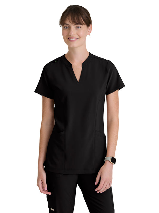 Women's Two Pocket Notch Sky Scrub Top - GSST298 - Black