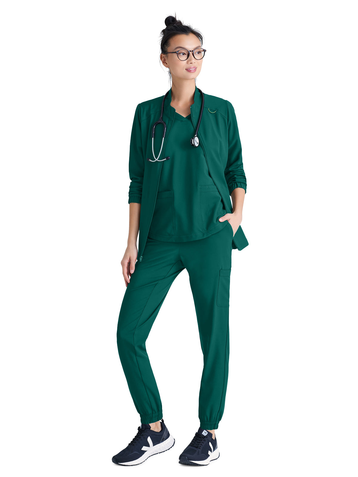 Women's Three-Pocket Virtue Scrub Jacket - GSSW886 - Hunter Green