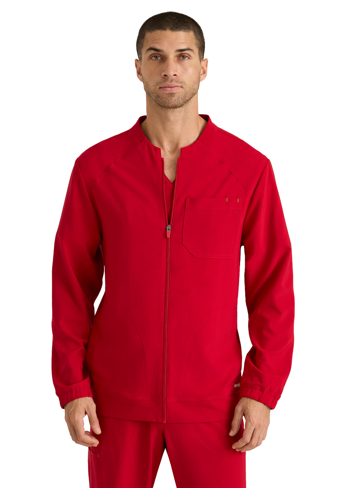 Men's Three-Pocket Banded Collar Cycle Scrub Jacket - GSSW887 - True Red