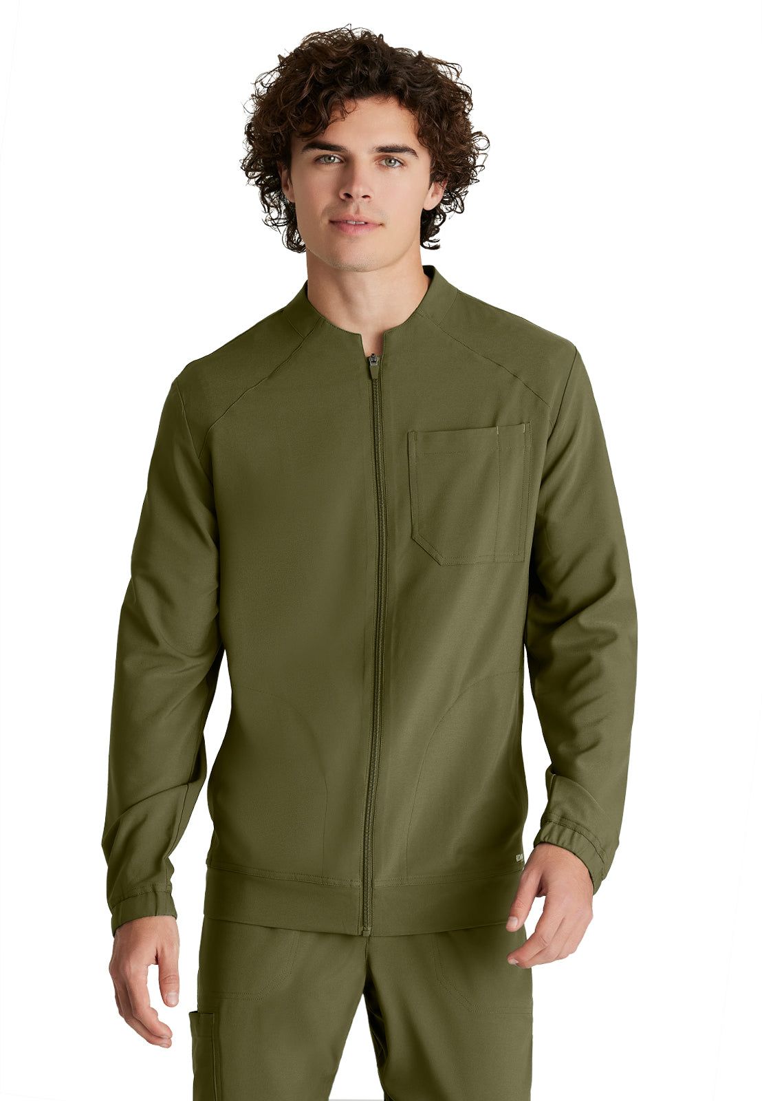 Men's Three-Pocket Banded Collar Cycle Scrub Jacket - GSSW887 - Fern