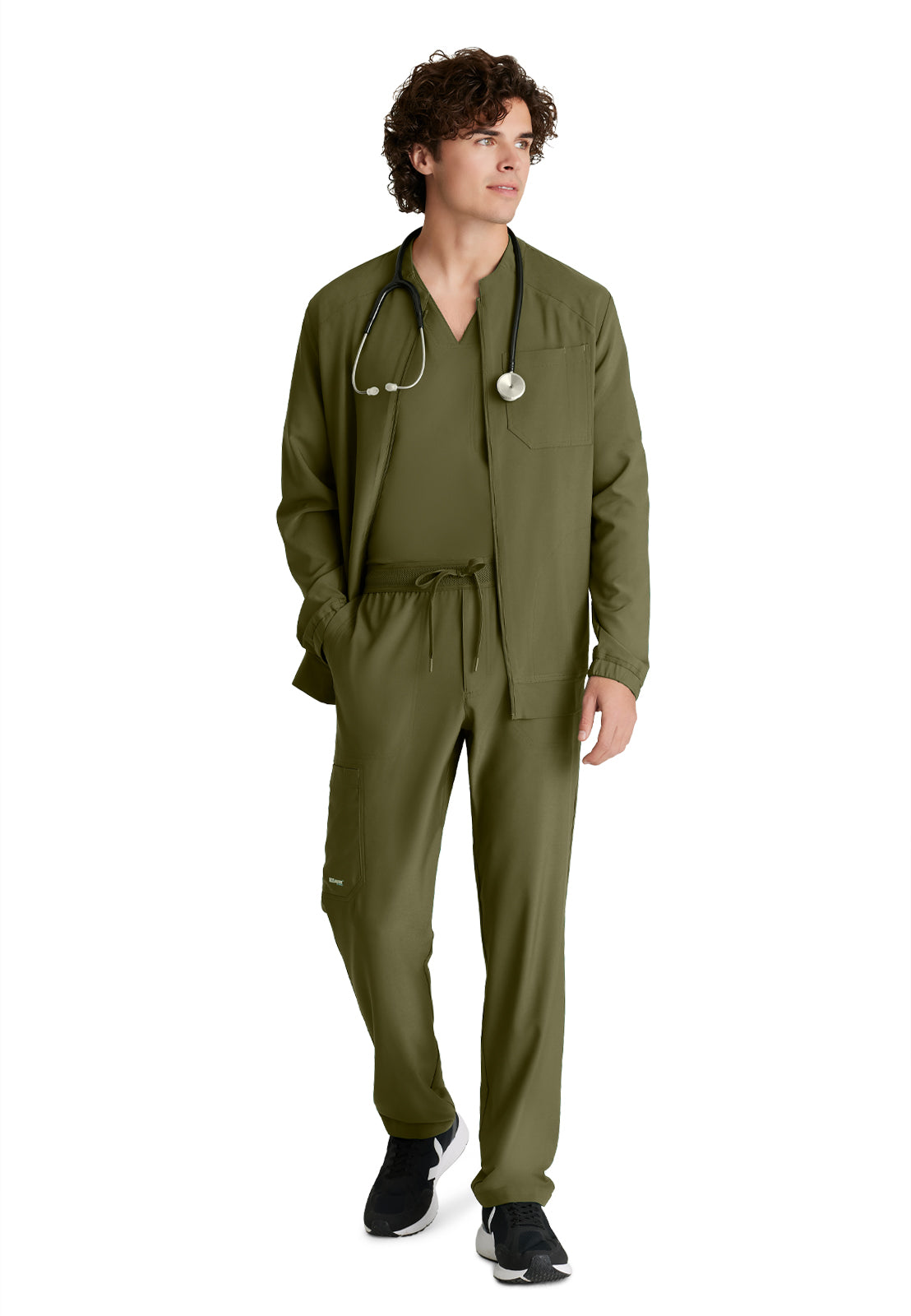 Men's Three-Pocket Banded Collar Cycle Scrub Jacket - GSSW887 - Fern