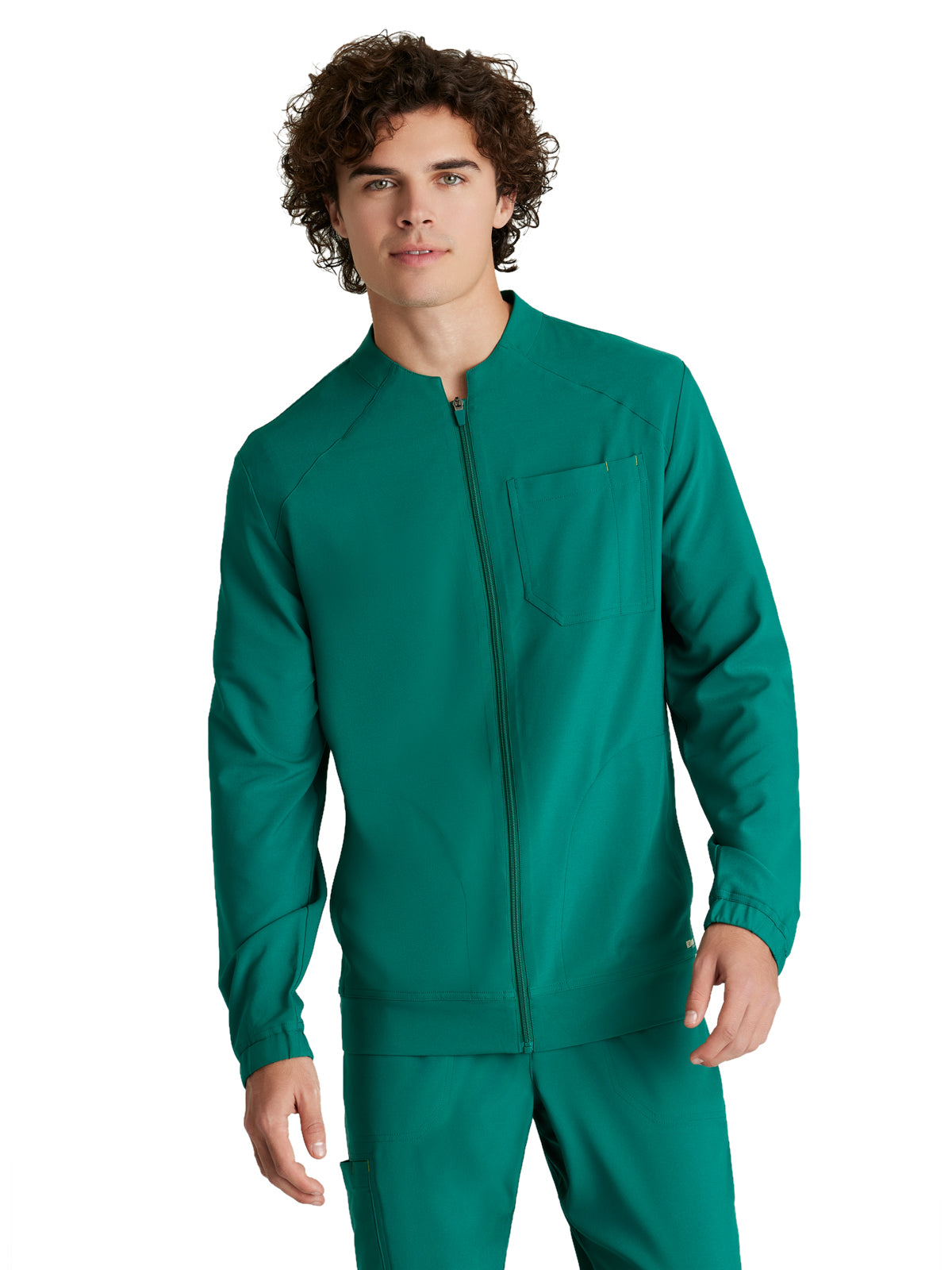 Men's Three-Pocket Banded Collar Cycle Scrub Jacket - GSSW887 - Hunter Green