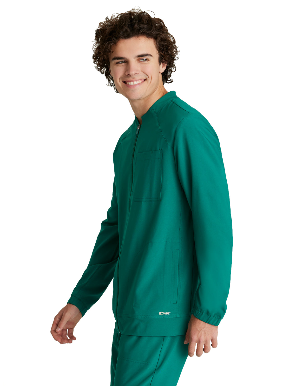 Men's Three-Pocket Banded Collar Cycle Scrub Jacket - GSSW887 - Hunter Green