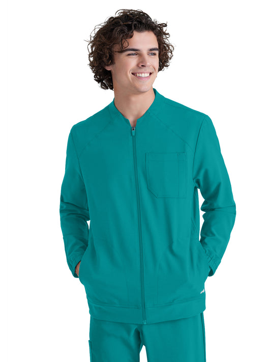 Men's Three-Pocket Banded Collar Cycle Scrub Jacket - GSSW887 - Teal