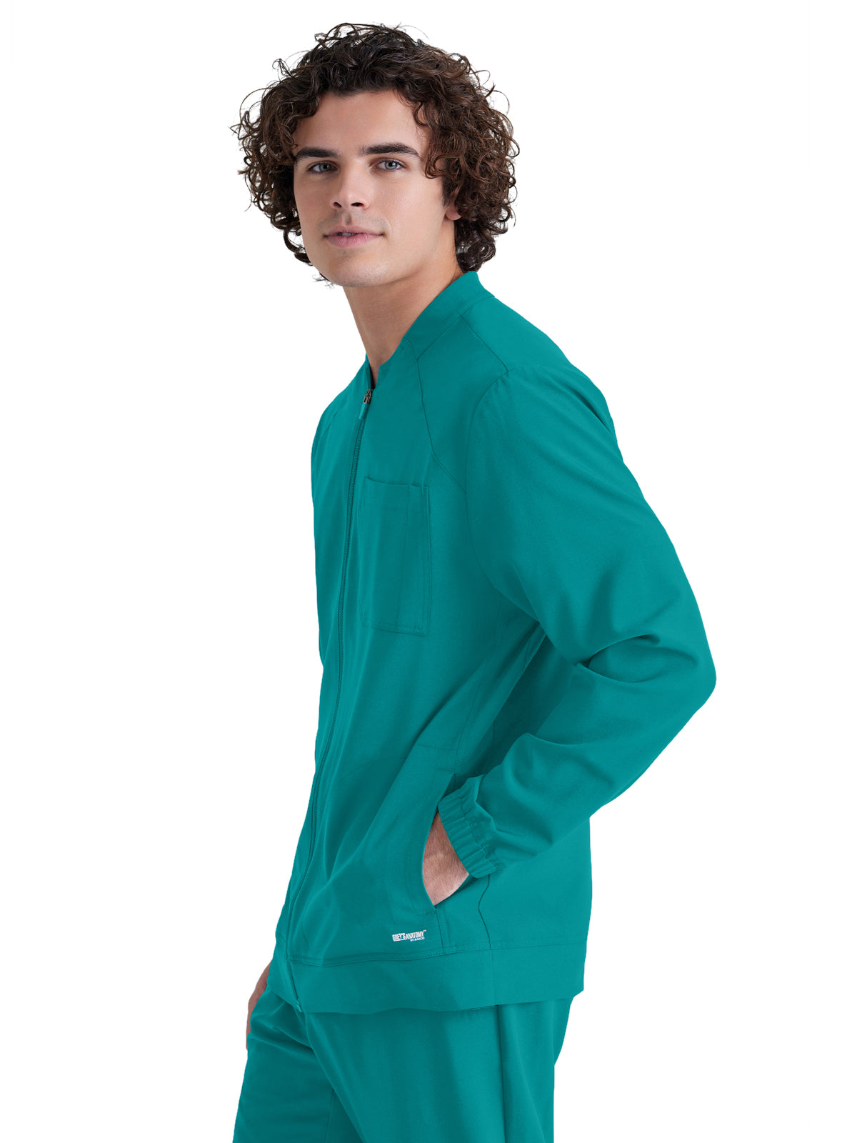 Men's Three-Pocket Banded Collar Cycle Scrub Jacket - GSSW887 - Teal