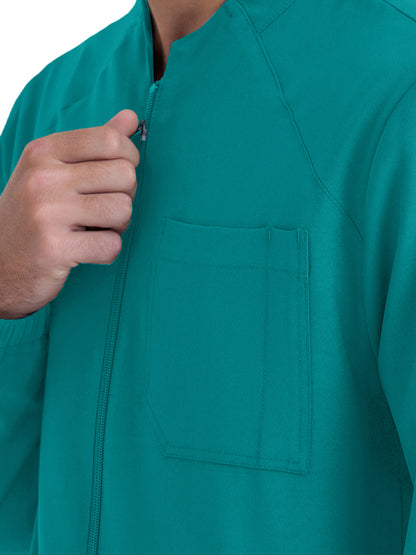 Men's Three-Pocket Banded Collar Cycle Scrub Jacket - GSSW887 - Teal