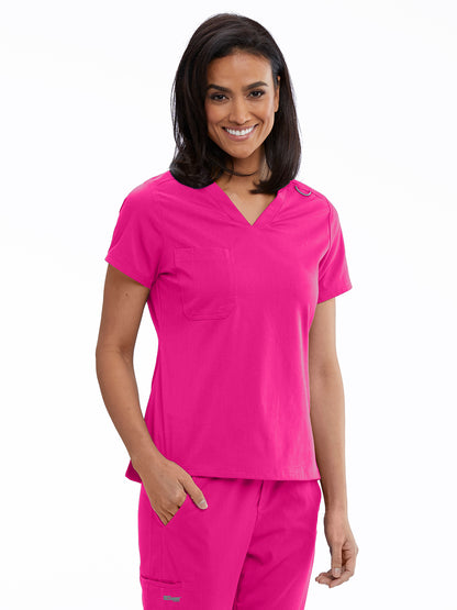 Women's One-Pocket Bree Tuck-In Scrub Top - GVST028 - Pink Orchid