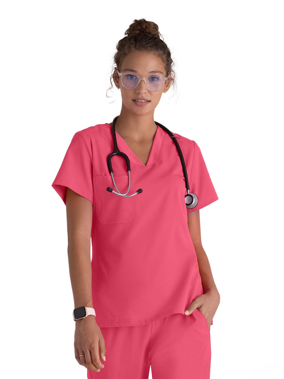 Women's One-Pocket Bree Tuck-In Scrub Top - GVST028 - Rose Splash