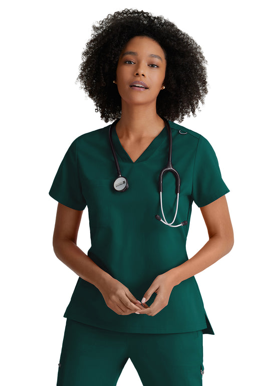 Women's One-Pocket Bree Tuck-In Scrub Top - GVST028 - Hunter Green