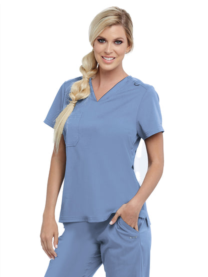 Women's One-Pocket Bree Tuck-In Scrub Top - GVST028 - Ciel Blue