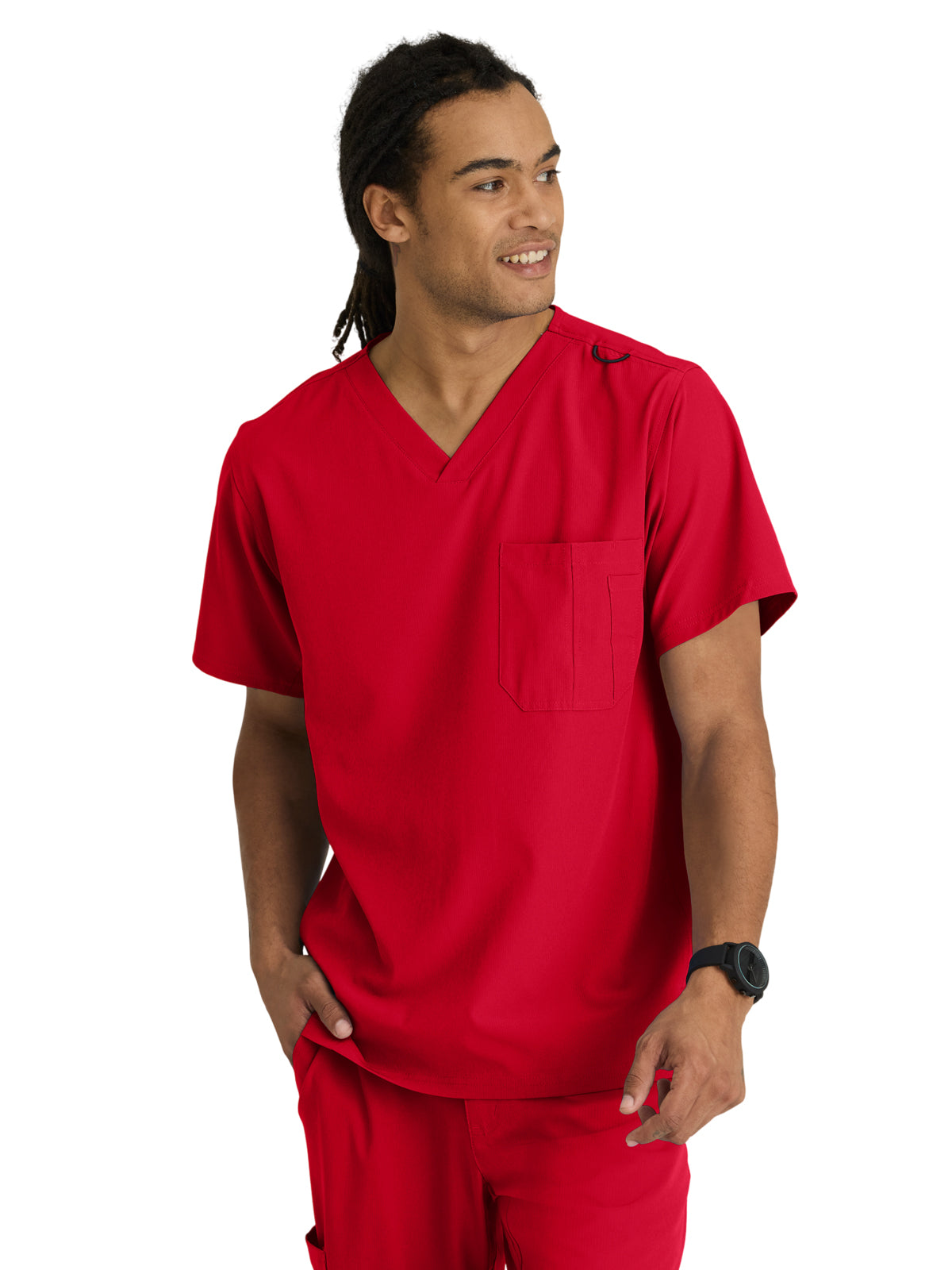 Men's One-Pocket V-Neck Structure Scrub Top - SK0112 - True Red