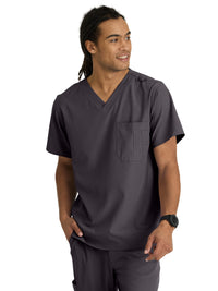 Men's One-Pocket V-Neck Structure Scrub Top - SK0112 - Pewter
