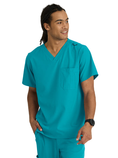 Men's One-Pocket V-Neck Structure Scrub Top - SK0112 - Teal