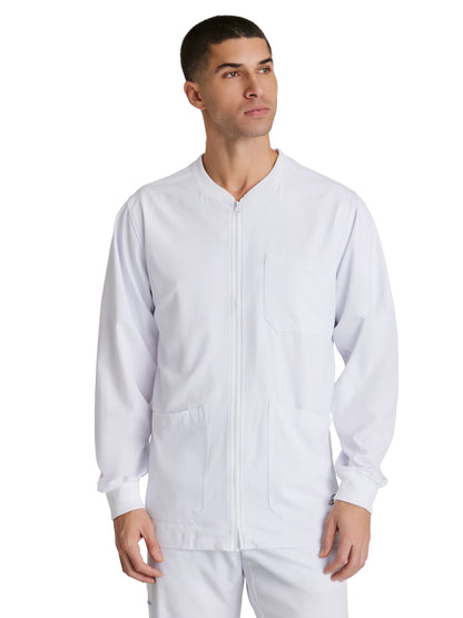 Men's Three-Pocket Zip-Up Structure Warm-Up Scrub Jacket - SK0408 - White