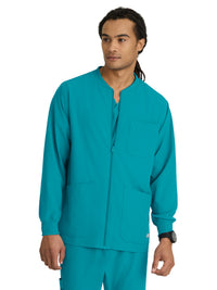 Men's Three-Pocket Zip-Up Structure Warm-Up Scrub Jacket - SK0408 - Teal