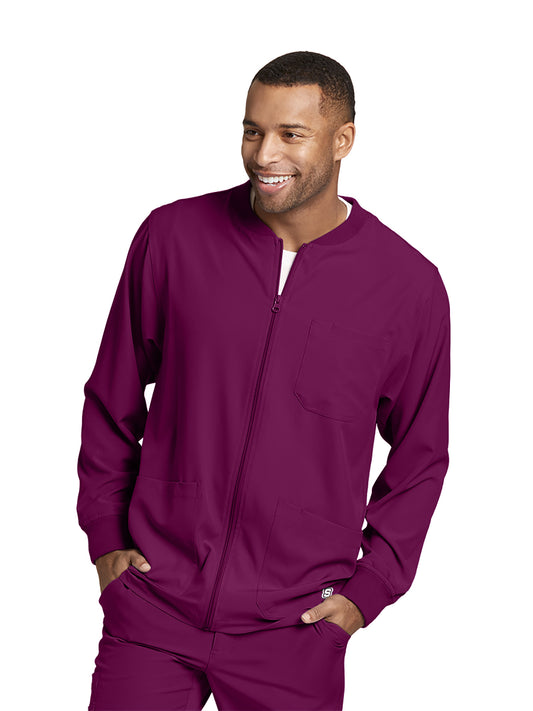 Men's Three-Pocket Zip-Up Structure Warm-Up Scrub Jacket - SK0408 - Wine