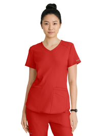 Women's Three-Pocket Curved V-Neck Breeze Scrub Top - SK101 - Persimmon