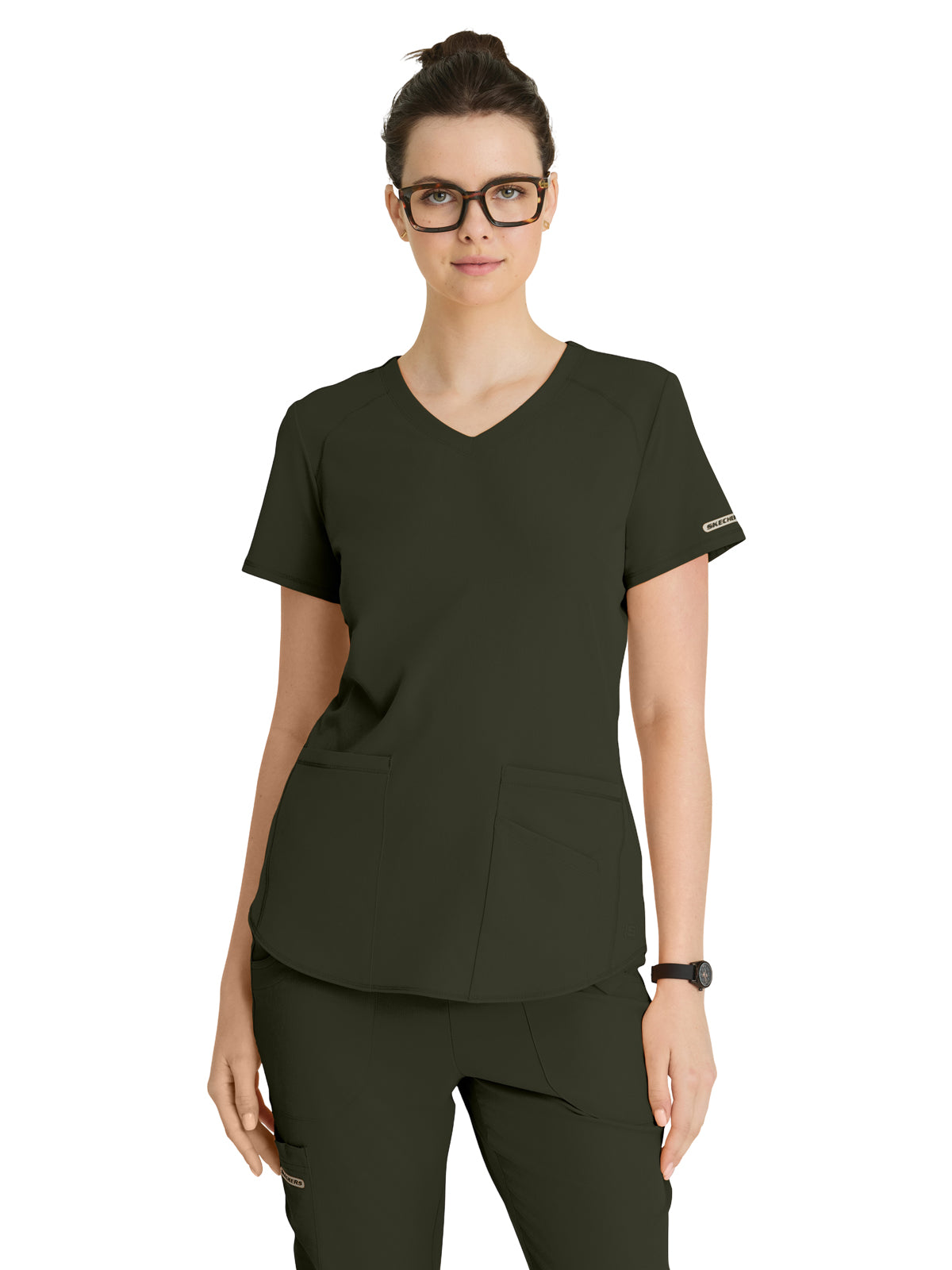 Women's Three-Pocket Curved V-Neck Breeze Scrub Top - SK101 - Olive
