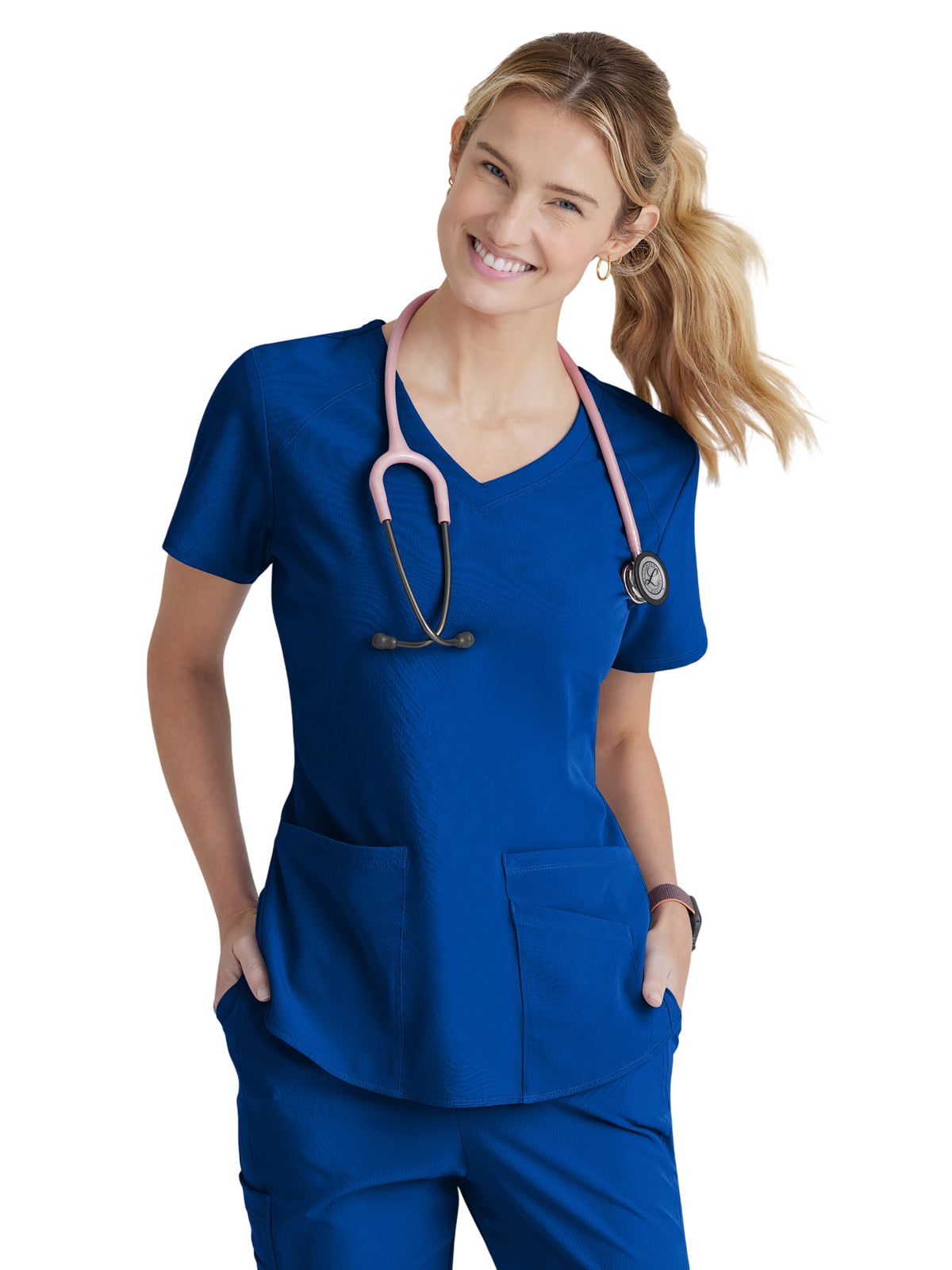 Women's Three-Pocket Curved V-Neck Breeze Scrub Top - SK101 - Galaxy