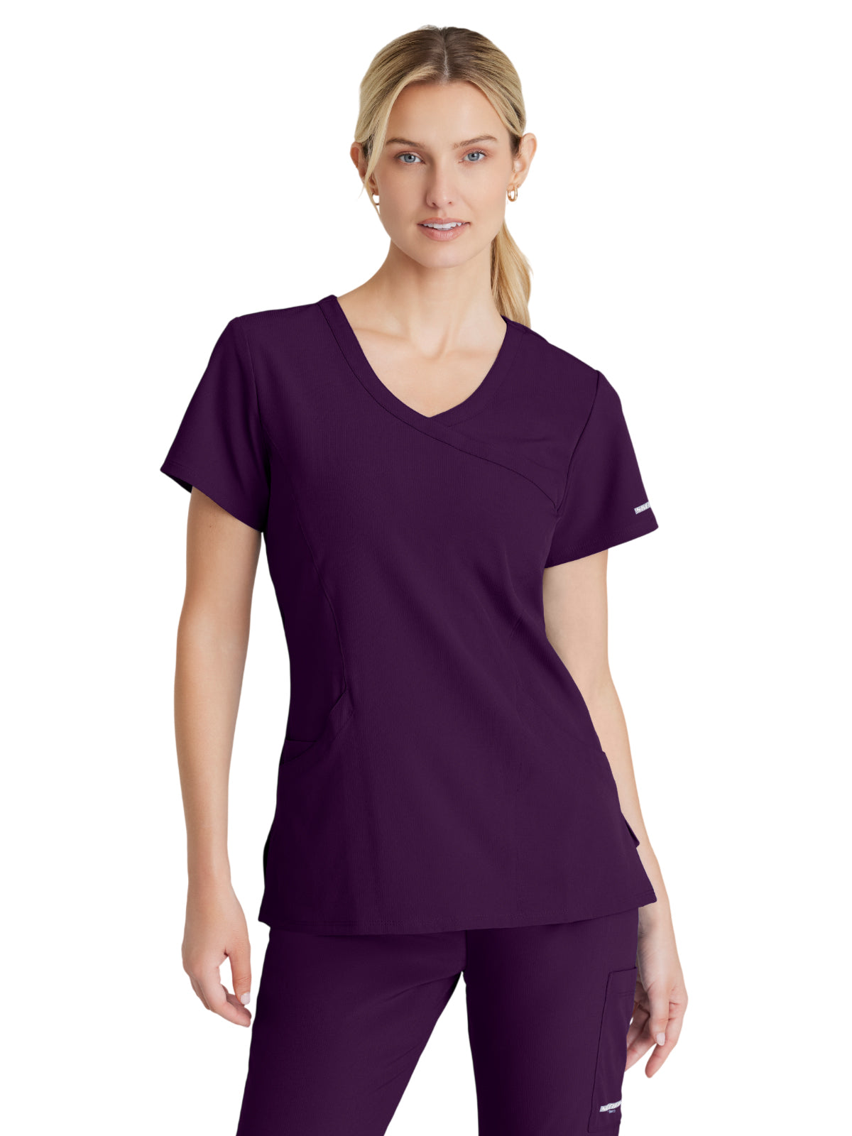 Women's Three-Pocket Crossover V-Neck Reliance Scrub Top - SK102 - Eggplant
