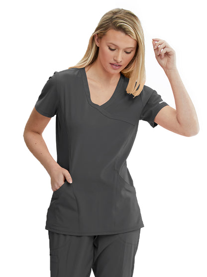 Women's Three-Pocket Crossover V-Neck Reliance Scrub Top - SK102 - Pewter