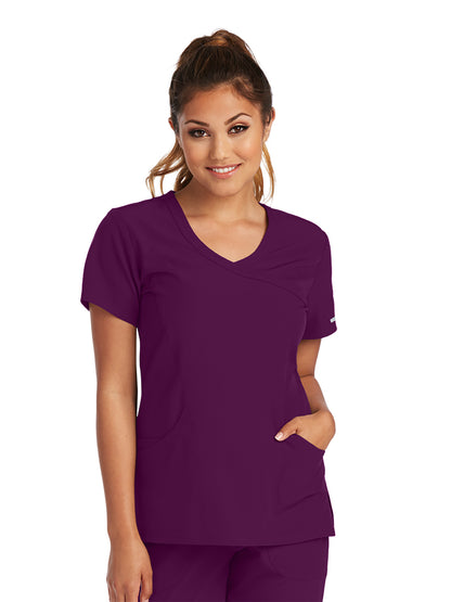 Women's Three-Pocket Crossover V-Neck Reliance Scrub Top - SK102 - Wine