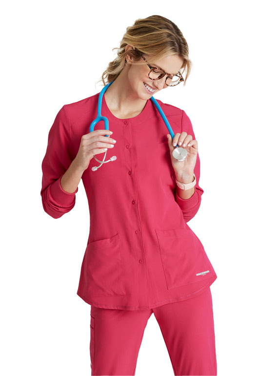 Women's Two-Pocket Snap-Front Stability Warm-Up Scrub Jacket - SK401 - Vibrance Pink