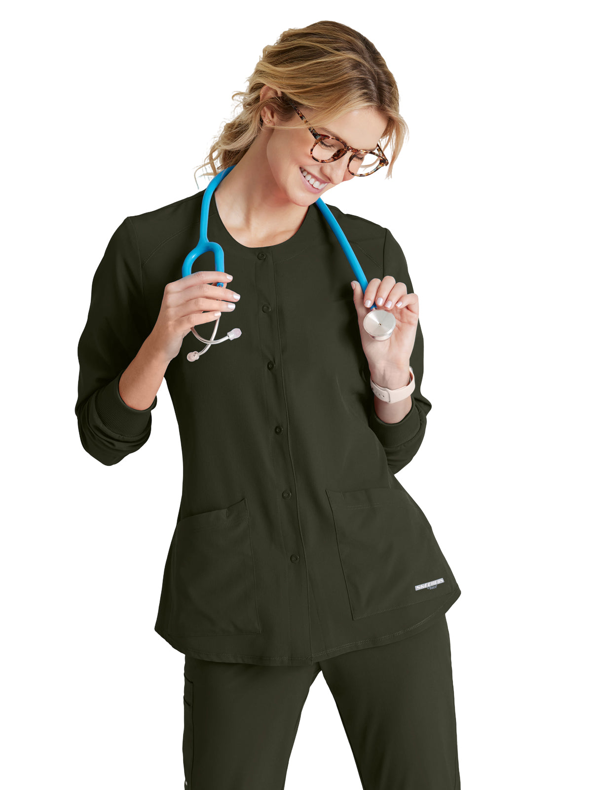 Women's Two-Pocket Snap-Front Stability Warm-Up Scrub Jacket - SK401 - Olive
