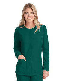 Women's Two-Pocket Snap-Front Stability Warm-Up Scrub Jacket - SK401 - Hunter Green
