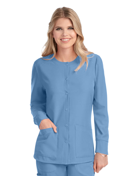 Women's Two-Pocket Snap-Front Stability Warm-Up Scrub Jacket - SK401 - Ciel Blue
