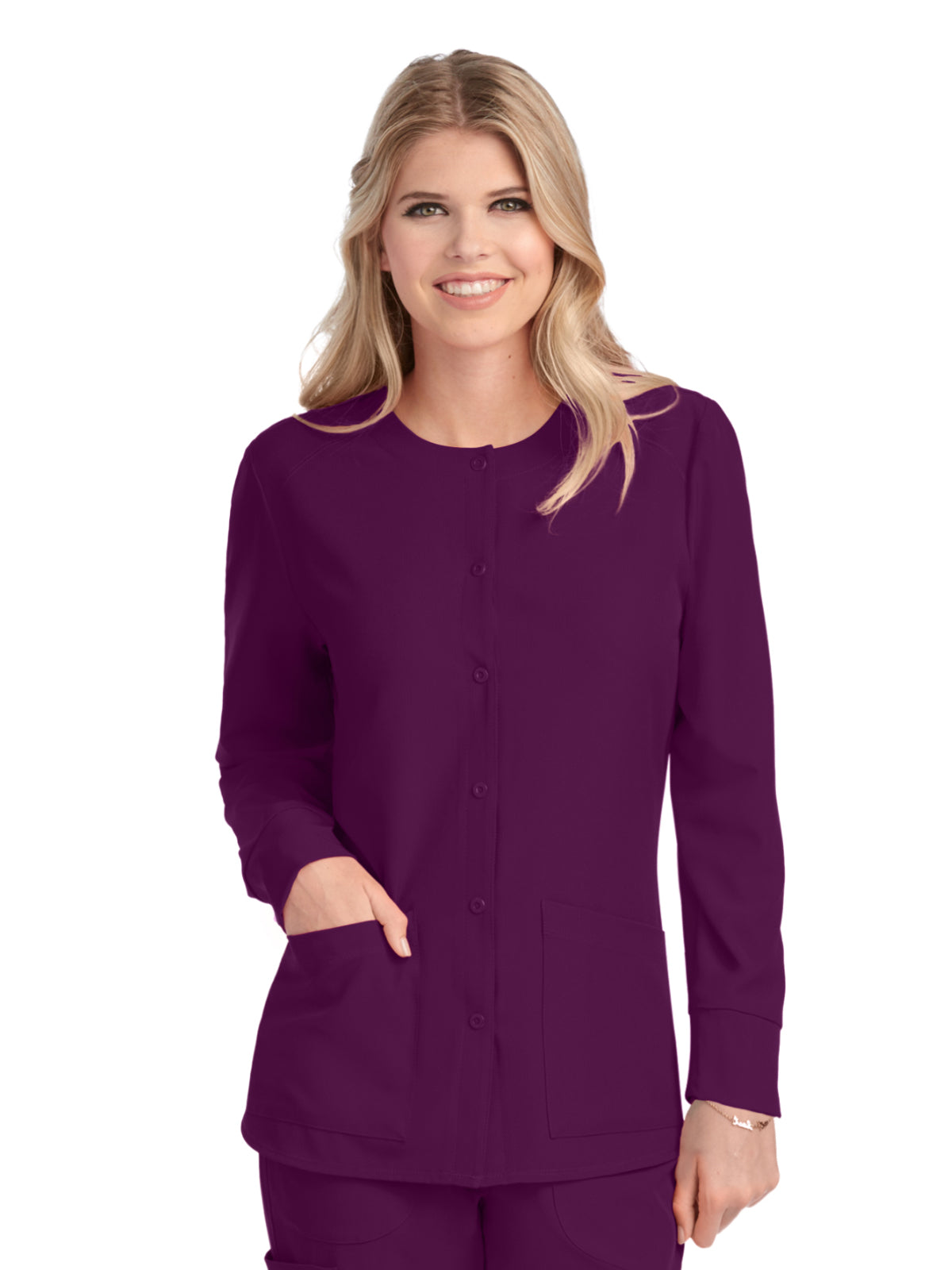 Women's Two-Pocket Snap-Front Stability Warm-Up Scrub Jacket - SK401 - Wine