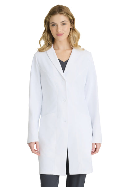 Women's Three-Pocket 34" Mid-Length Flourish Lab Coat - SKC970 - White