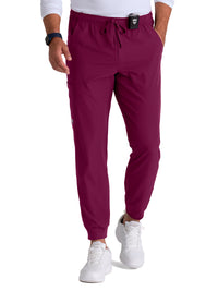 Men's Three-Pocket Drawcord and Zip-Fly Structure Jogger Scrub Pant - SKP572 - Wine