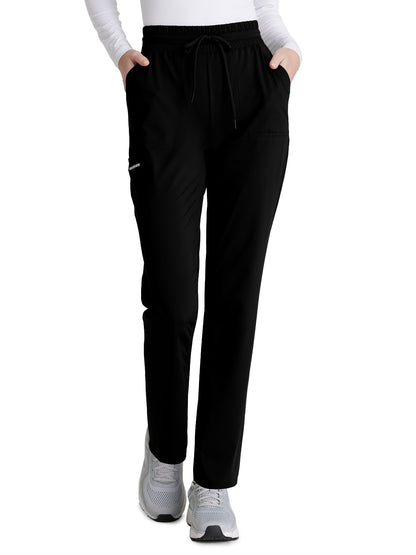 Women's Shirred Waistband Slim And Straight Reach Scrub Pant - SKP668 - Black