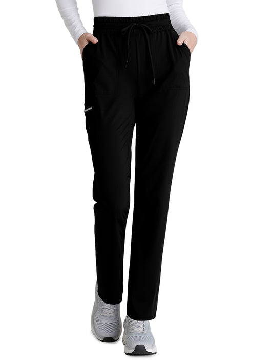 Women's Five-Pocket Shirred Waistband Reach Scrub Pant - SKP668 - Black