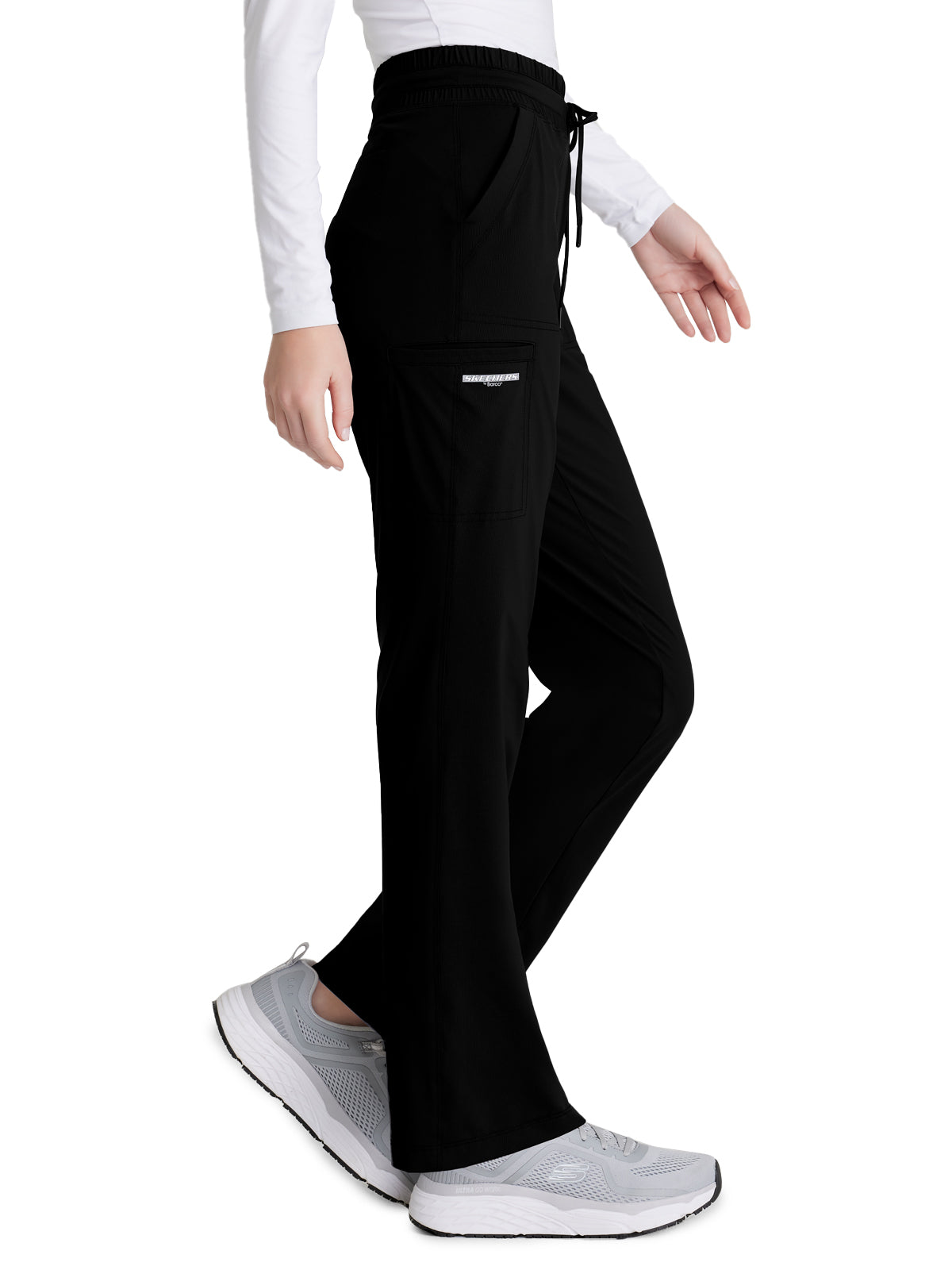 Women's Shirred Waistband Slim And Straight Reach Scrub Pant - SKP668 - Black