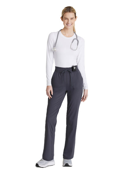 Women's Shirred Waistband Slim And Straight Reach Scrub Pant - SKP668 - Pewter