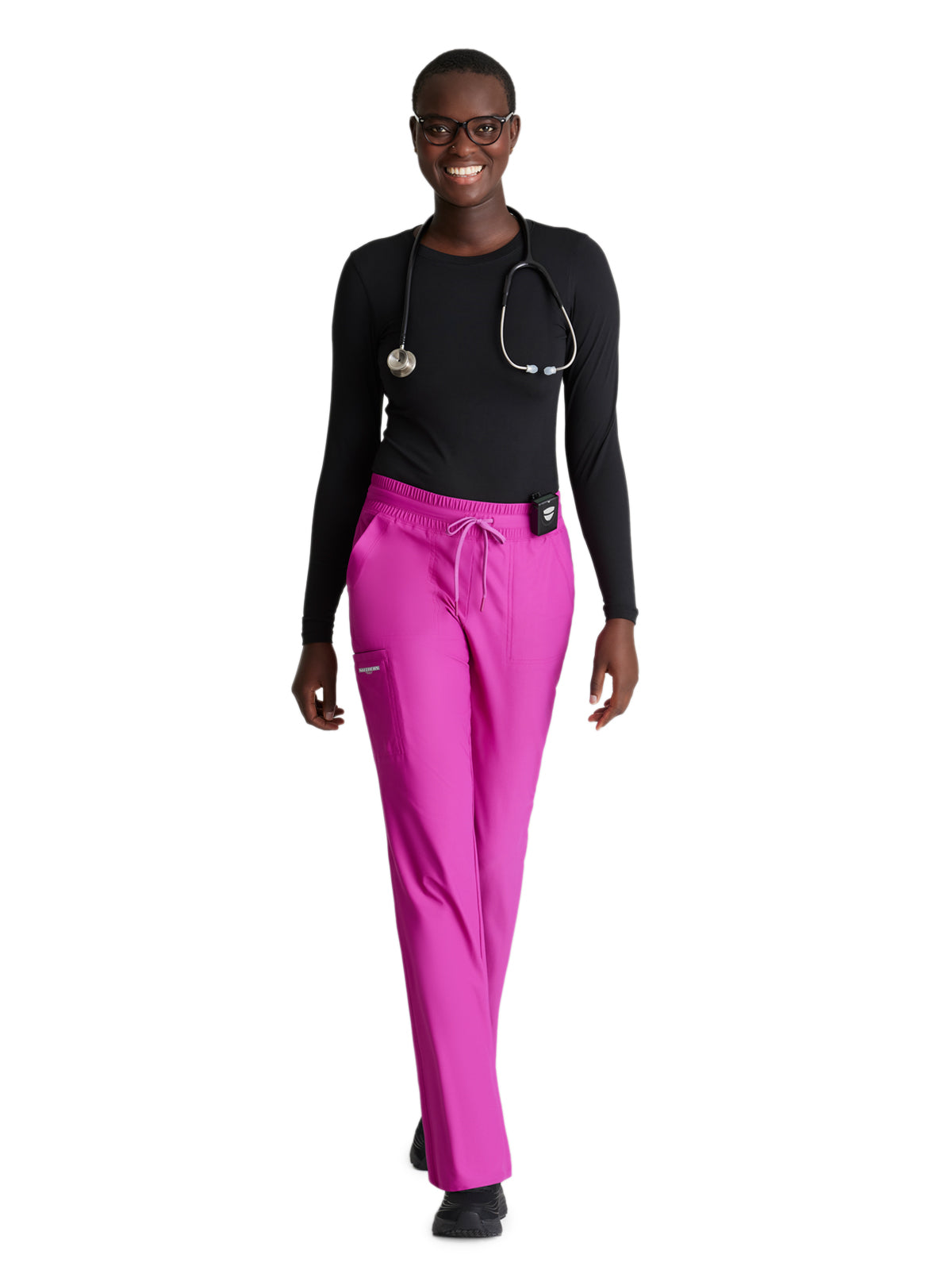 Women's Shirred Waistband Slim And Straight Reach Scrub Pant - SKP668 - Deep Magenta